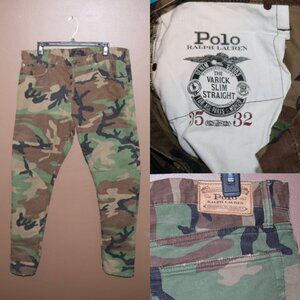 Polo Ralph Lauren Camo Denim Pants 35 x 32 The Varick Slim Straight Jeans